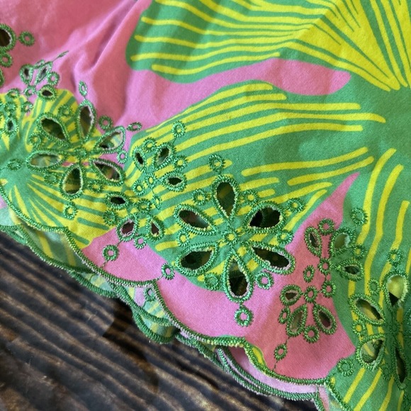 LILLY PULITZER Ingrid Vtg White Label Floral Pleated Skirt Eyelet Hem Size 6 - Picture 4 of 5